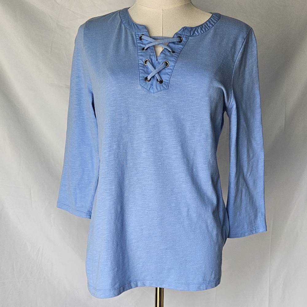 Croft & Barrow Light Blue Lace-Up Top Size Small
